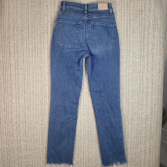 Paige Jeans Womens 26‎ Blue Accent Straight Leg Frayed Hem Stretch Denim Pants - Picture 5 of 9